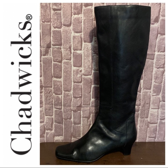 Chadwicks Shoes Black Genuine Leather Kitten Heel Boots Poshmark